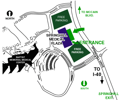 Map showing the location of Springhill Surgery Center at the Baptist Health Medical Center